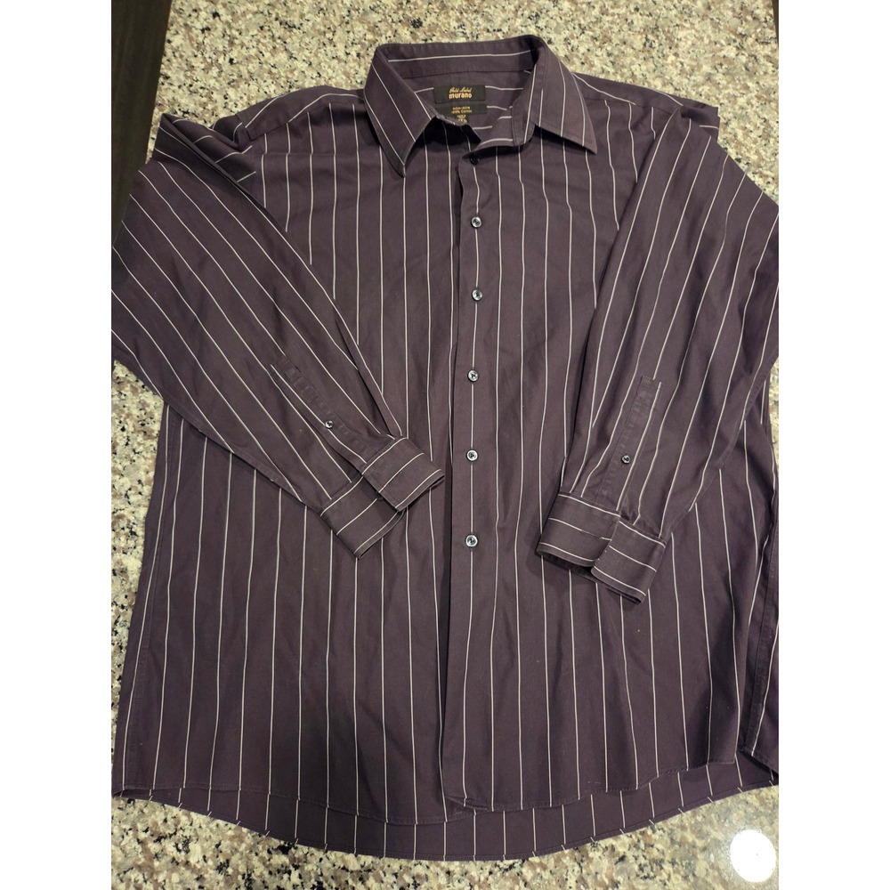 Murano Gold Label Mens Purple Pinstripe Non-Iron Cotton Dress Shirt 17.5 35